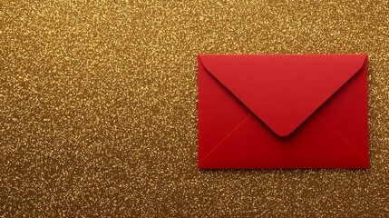 Poster - Elegant Red Envelope with Dynamic Festive Design Elements Clean Gold Background and Open Text Field for 3D