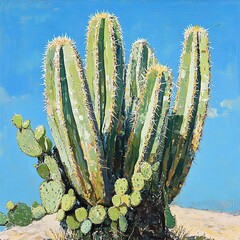 Poster - Majestic Desert Cactus under a Vivid Blue Sky