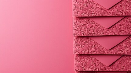 Poster - Elegant and Minimalist 3D of Stacked Red Envelopes with a Clean Symmetrical Design and Text Placeholder  Suitable for Premium Gift Packaging Concepts