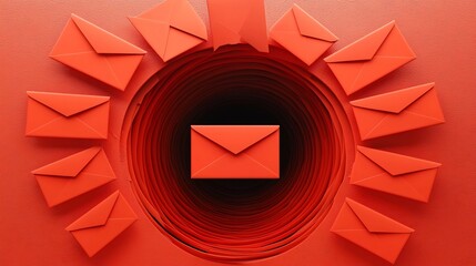 Poster - Elegant and luxurious gold and red envelopes forming abstract geometric patterns creating a premium festive and modern 3D for holiday seasonal design projects