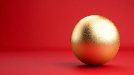 Poster - Single gold tael coin on gradient red background with spacious text placeholder  3D digital rendering of a precious metal financial asset in a modern clean and minimalist design