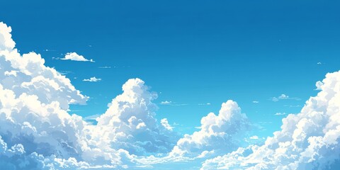 Aufkleber - A clear sky is beautifully illustrated with fluffy white clouds, creating a serene atmosphere that showcases the vibrant contrast between the clear sky and the white clouds.