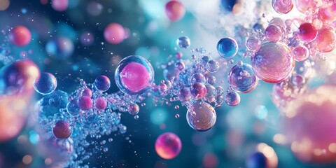 Aufkleber - Molecule connection depicted through abstract round shapes and forms, showcasing a graphic representation of water, paint, and ink explosion, highlighting chemistry communication concepts in visuals.