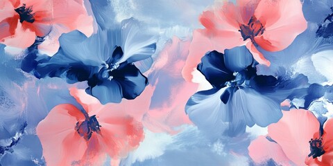 Poster - Floral pattern in a digital style features a watercolor and oil paint effect, creating a blurred wave design. This artistic floral pattern is perfect for textiles, covers, and home decor.