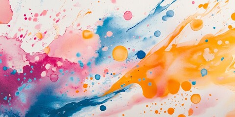 Aufkleber - A vibrant abstract background created with watercolor features splashes of pink, orange, and blue colors, adding liveliness and energy to the artistic design.