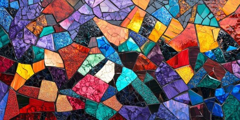 Poster - Vibrant abstract mosaic patchwork background featuring intricate designs and colors, perfect for diverse creative projects requiring an eye catching abstract mosaic patchwork background.
