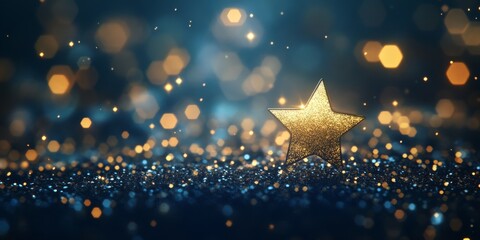 Leinwandbilder - Shiny star bokeh effects against a dark backdrop create a mesmerizing visual. This shiny star bokeh captures the enchanting beauty of light and depth, perfect for various artistic projects.