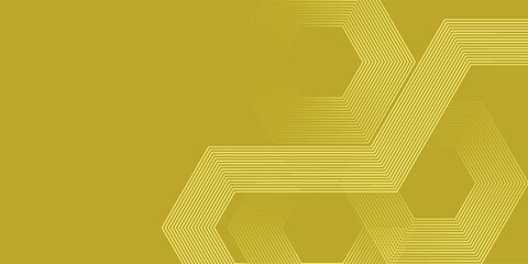 Digital abstract background hexagon lines on yellow background. Futuristic digital network line art design for poster, flyer, cover, website, banner