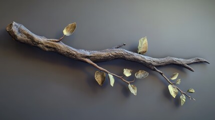 Aufkleber - Natural wooden branch with foliage and leaves on a dark background for artistic and botanical decor concepts