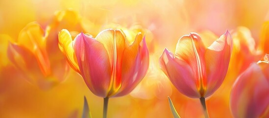 Aufkleber - Vibrant Tulips in Warm Yellow Background Symbolizing Celebration and Joyful Greetings for Holidays and Special Occasions