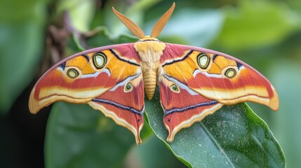 Poster - Vibrant tropical butterfly with intricate patterns perched on lush green foliage in a natural outdoor setting. High quality macro photography