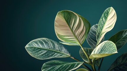 Poster - Tropical Exotic Leaves Collection Isolated on Dark Green Background High Detail Clipping Path for Nature and Design Projects