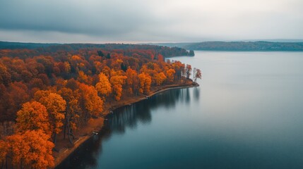 Poster - Autumn Colors Reflected on a Serene Lake Surrounded by Vibrant Trees in Fall