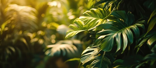 Poster - Lush tropical leaves creating a serene summer backdrop for nature-themed designs and concepts.
