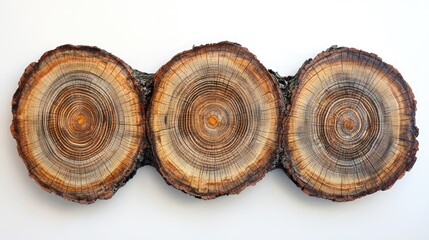 Aufkleber - Tree trunks showcasing annual rings illustrating growth patterns and natural textures in a minimalist artistic display on a white background
