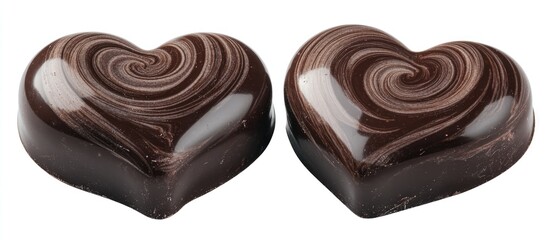 Poster - Chocolate heart-shaped candies on a white background perfect for romantic and gift-related themes in advertising or marketing materials.