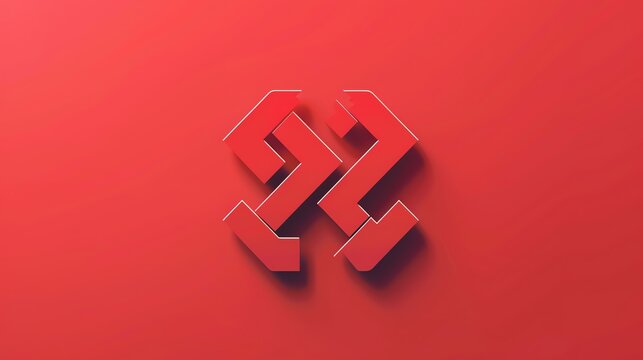 A 3D rendering of a red geometric design with a subtle white outline against a red background.