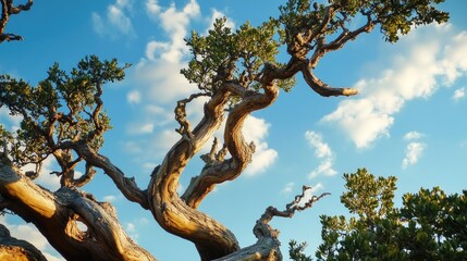 Poster - Twisted tree branches against a vibrant sky showcasing natural beauty and intricate patterns in nature's design.