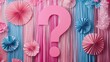 © P.G - Backdrop featuring a large question mark surrounded by pink and blue paper fans, with a fringe curtain adding sparkle.