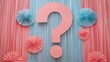 © P.G - Backdrop featuring a large question mark surrounded by pink and blue paper fans, with a fringe curtain adding sparkle.