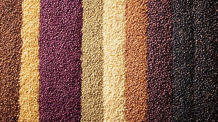Poster - Tri color quinoa seeds arranged in vibrant striped pattern showcasing natural textures and colors on a neutral background