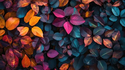 Poster - Vibrant autumn leaves photo showcasing a rich tapestry of colors in a natural environment capturing the essence of fall beauty