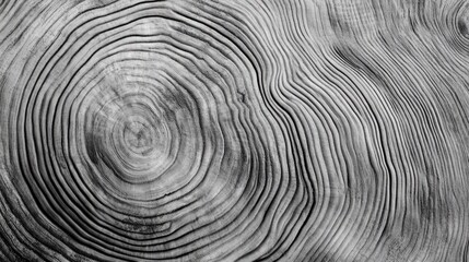 Poster - Detailed texture of tree trunk showing intricate grain patterns and growth rings in a monochrome aesthetic for natural wood background.