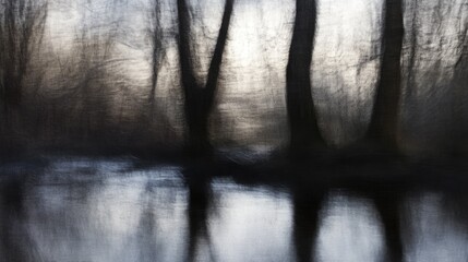 Aufkleber - Mystical forest reflections in a tranquil stream captured in soft focus creating an ethereal atmosphere in nature's embrace