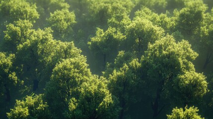 Aufkleber - Dense canopy of lush green trees in a serene forest landscape showcasing nature's vibrant ecosystem and tranquility.