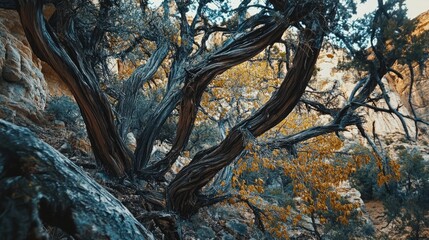 Poster - Majestic Trees Surrounded by Colorful Foliage in Bryce Canyon National Park Landscape