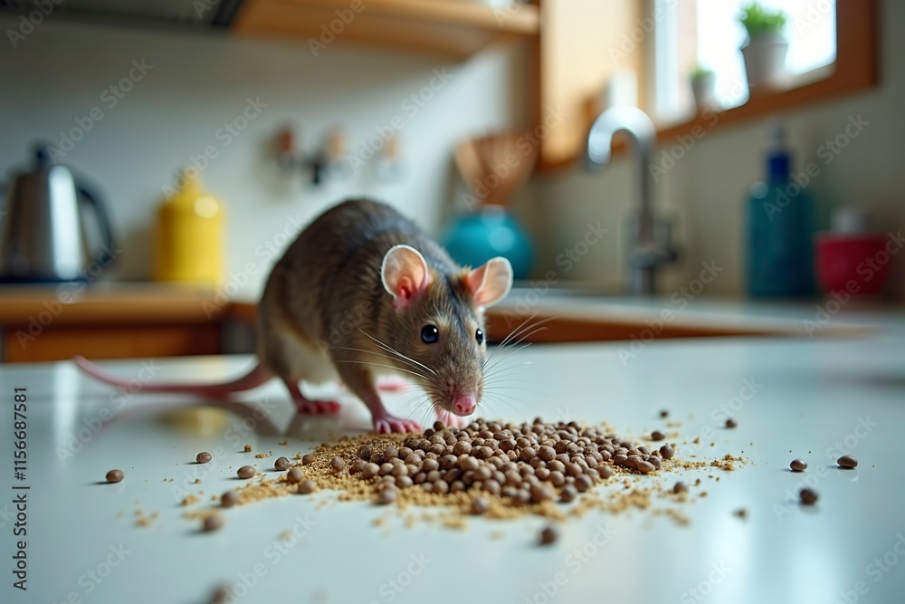 Rat droppings on kitchen counter, a reminder of the importance of cleanliness and pest control in maintaining a healthy home environment.