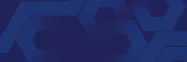 Digital abstract background with hexagon lines on blue background. Futuristic digital network line art design for poster, flyer, cover, website, banner