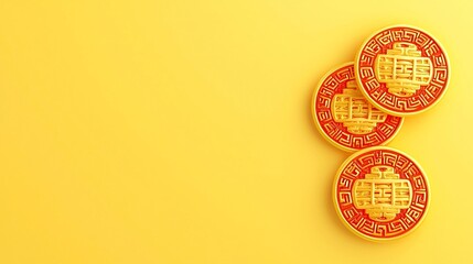 Poster - Captivating 3D of clustered gold Chinese taels with intricate reflections and a seamless clean text area showcasing a visually striking and luxurious financial or business concept