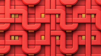 Poster - Captivating Abstract Golden Tael Pattern on a Minimalist Red Layout with a Clean Text Friendly Design for Brochures Banners and Other Creative Projects