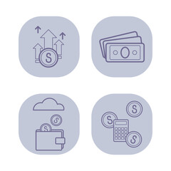 Poster - Finance line icon set. Dollar banknotes, wallet with money, calculator, income increase. Accounting and investment concept. Vector illustrations for web design and apps