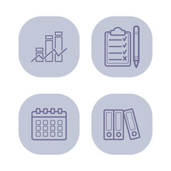 Poster - Business elements line icon set. Diagram, checklist, folders with documents, calendar. Agreement, analytics and deadline concept. Vector illustrations for web design and apps