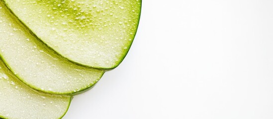 Poster - Fresh green apple slices arranged on a white background with ample empty space for text and design elements showcasing healthy eating concepts
