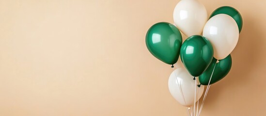 Poster - Green and White Balloons on Neutral Beige Background with Ample Space for Customizable Text or Celebratory Messages