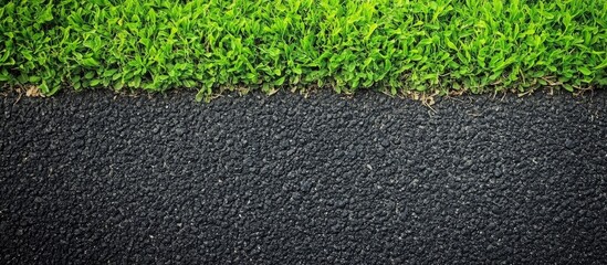 Poster - Green Asphalt Surface with Lush Grass Border and Clear Copy Space for Text or Design Elements