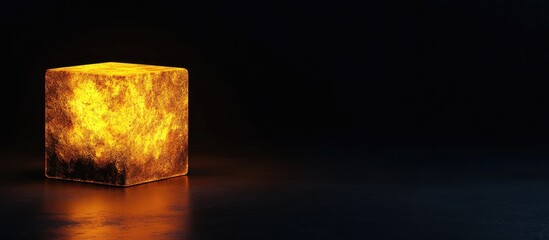 Poster - Illuminated cube in dark abstract setting with ample negative space for text or graphic overlay showcasing creativity and design potential