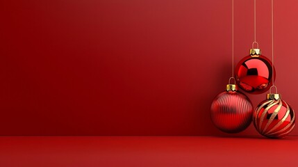 Poster - Minimalist and elegant 3D featuring red and gold festive elements with an open text field for design holiday or concepts