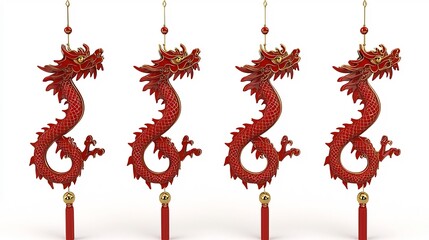 Poster - Elegant 3D of Abstract Chinese New Year Symbols Composition on Plain White Background with Editable Text Placeholder for Holiday Design and Decor