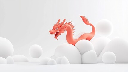 Poster - Abstract and Minimal Chinese New Year Symbols in 3D on White Background with Editable Text Placeholder for Festive Design or Greeting Card