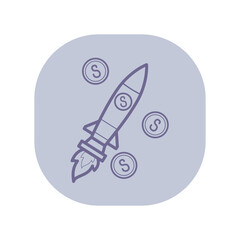 Poster - Rocket launch line icon. Startup, new project, coins outline sign. Business, investment and finance concept. Vector illustration, symbol element for web design and apps