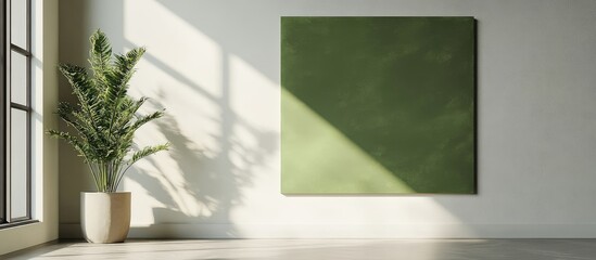 Wall Mural - Modern Green Wall Art Mockup with Clean Minimalist Aesthetic and Spacious Empty Area for Creative Text Placement in Bright Interior Setting