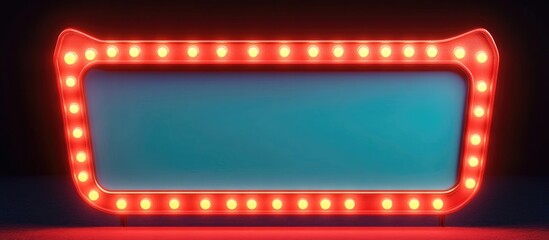 Poster - retro neon light box sign with bright glowing border and empty center space for customizable text an