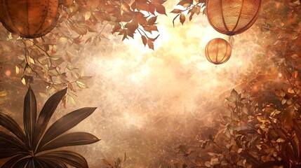 Poster - Elegant Chinese lanterns and vibrant fireworks with a reserved text space for a festive auspicious and celebratory 3D layout
