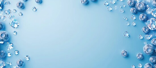 Poster - blue background adorned with fresh blueberries and water droplets creating a vibrant space for text 