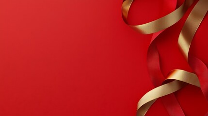 Poster - Elegant red and gold ribbon swirls forming an and dynamic 3D festive composition with a central text placeholder  This vibrant