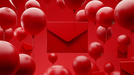 Poster - Mesmerizing 3D showcasing a serene scene of vibrant floating lanterns and auspicious red envelopes against a smooth clean text layout design